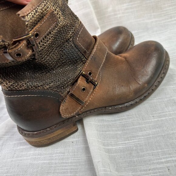 SUNDANCE Womens Bound For Glory Brown & Gold Leather Ankle Boots EU 39 / US 8 - Picture 4 of 8